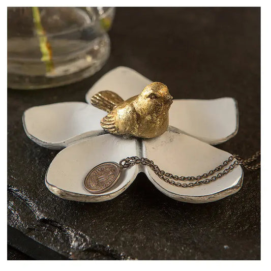 White Flower Gold Bird Jewelry Shelf