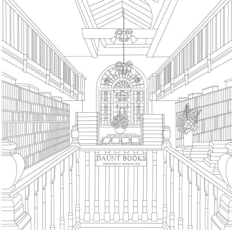 Cozy Bookshops: Coloring Book