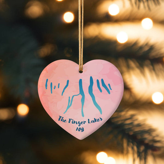 Lake Town Love - Finger Lakes Pink Heart Ornament – Ceramic Christmas Ornament