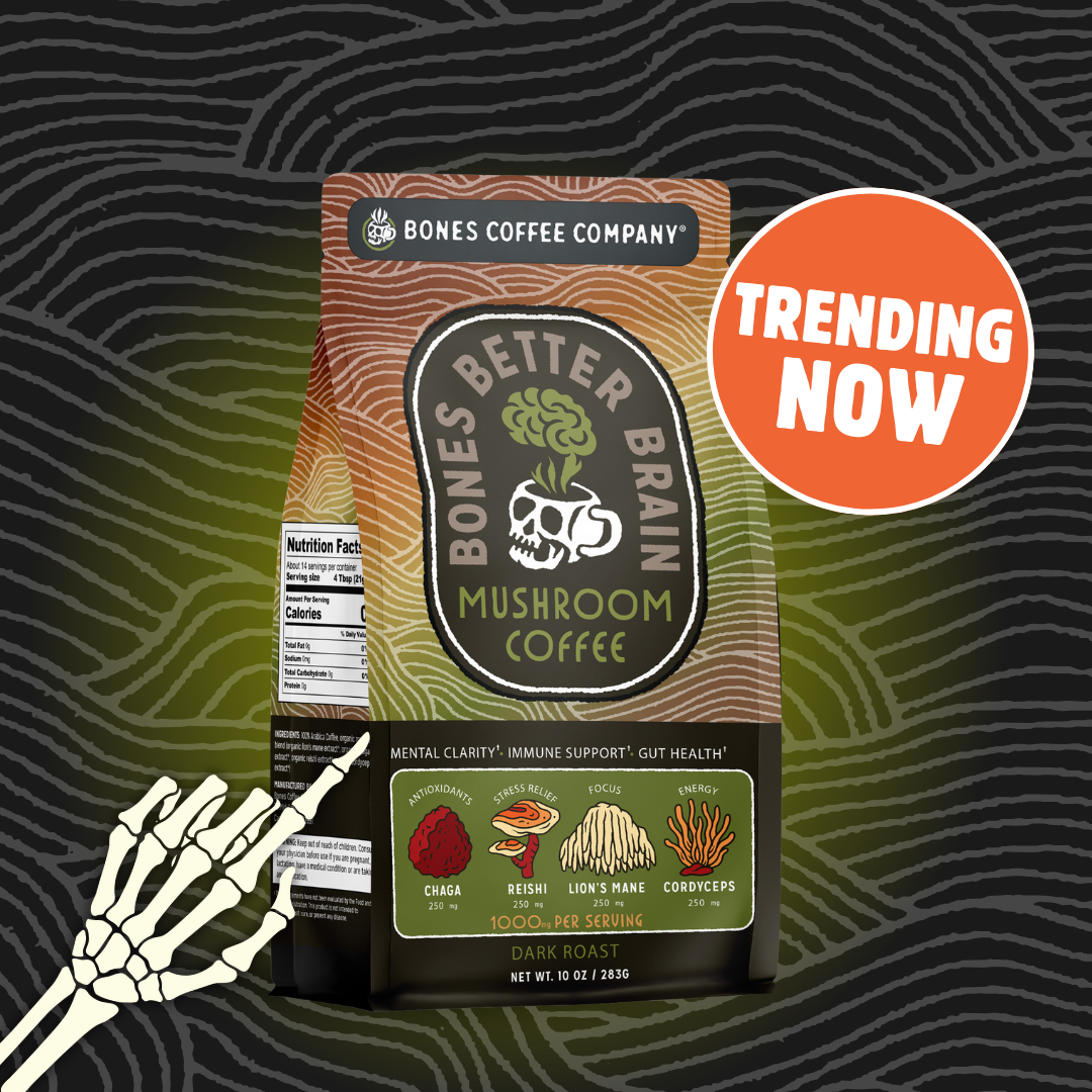 Bones Coffee Company - Better Brain Mushroom Coffee | Dark Roast | 10oz - Stomping Grounds