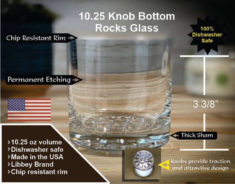 Keuka Lake New York 10.25 oz Etched Knob Rocks Glass: KNOB BOTTOM