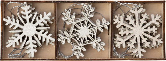 Silver Tree Home & Holiday - Set of 9 white snowflakes, painted wood ornaments