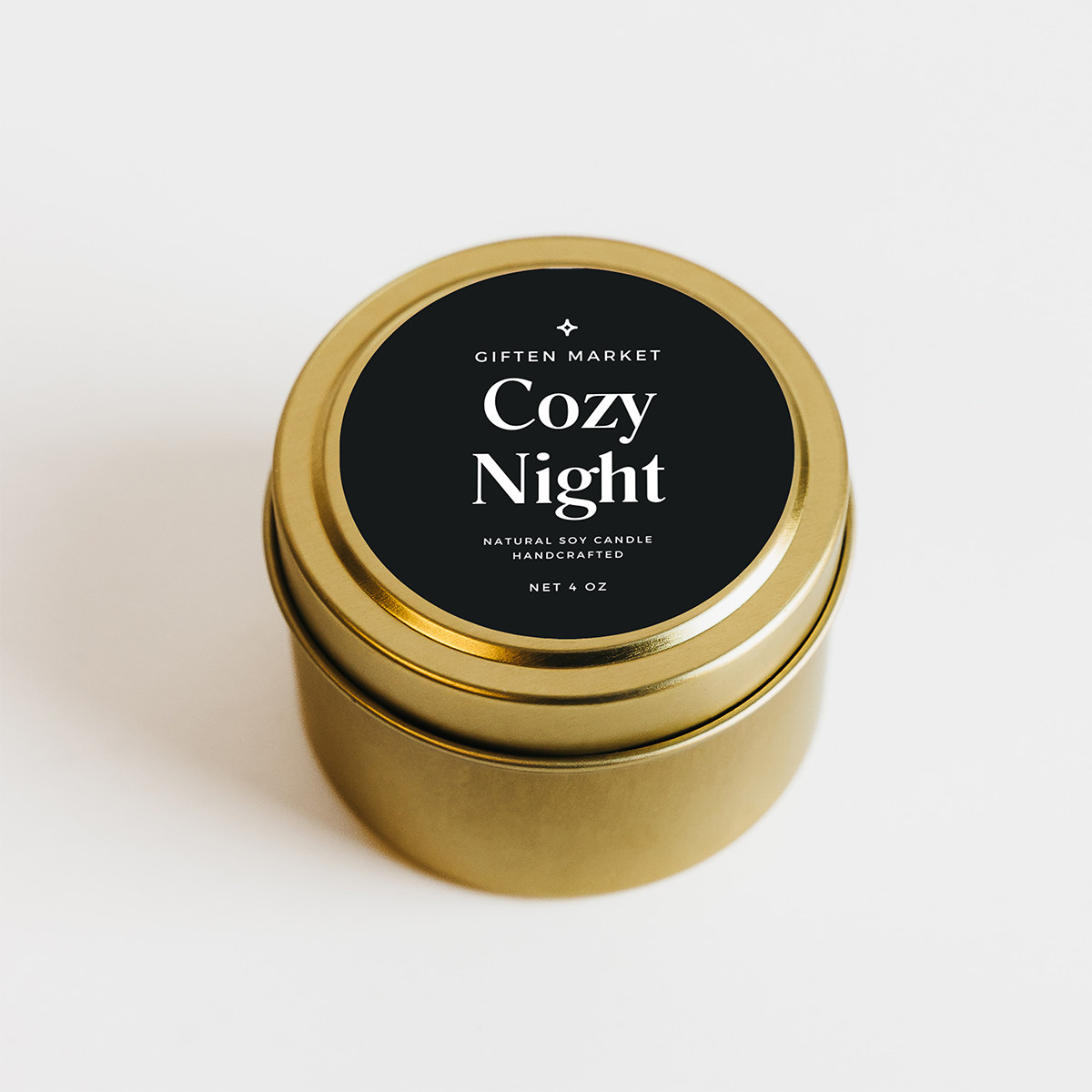 Giften Market - Cozy Night Soy Candle - 4 oz Gold Travel Tin - Holiday Gift