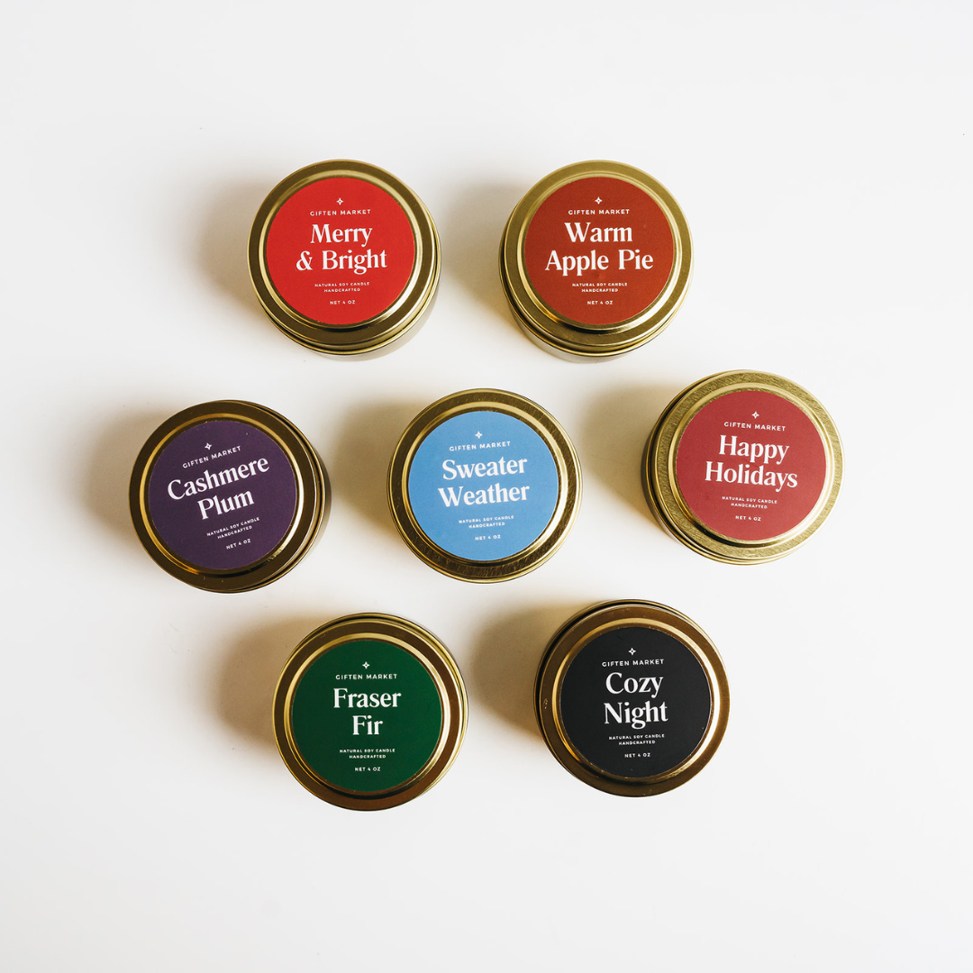 Giften Market - Merry & Bright Soy Candle - 4oz Gold Travel Tin