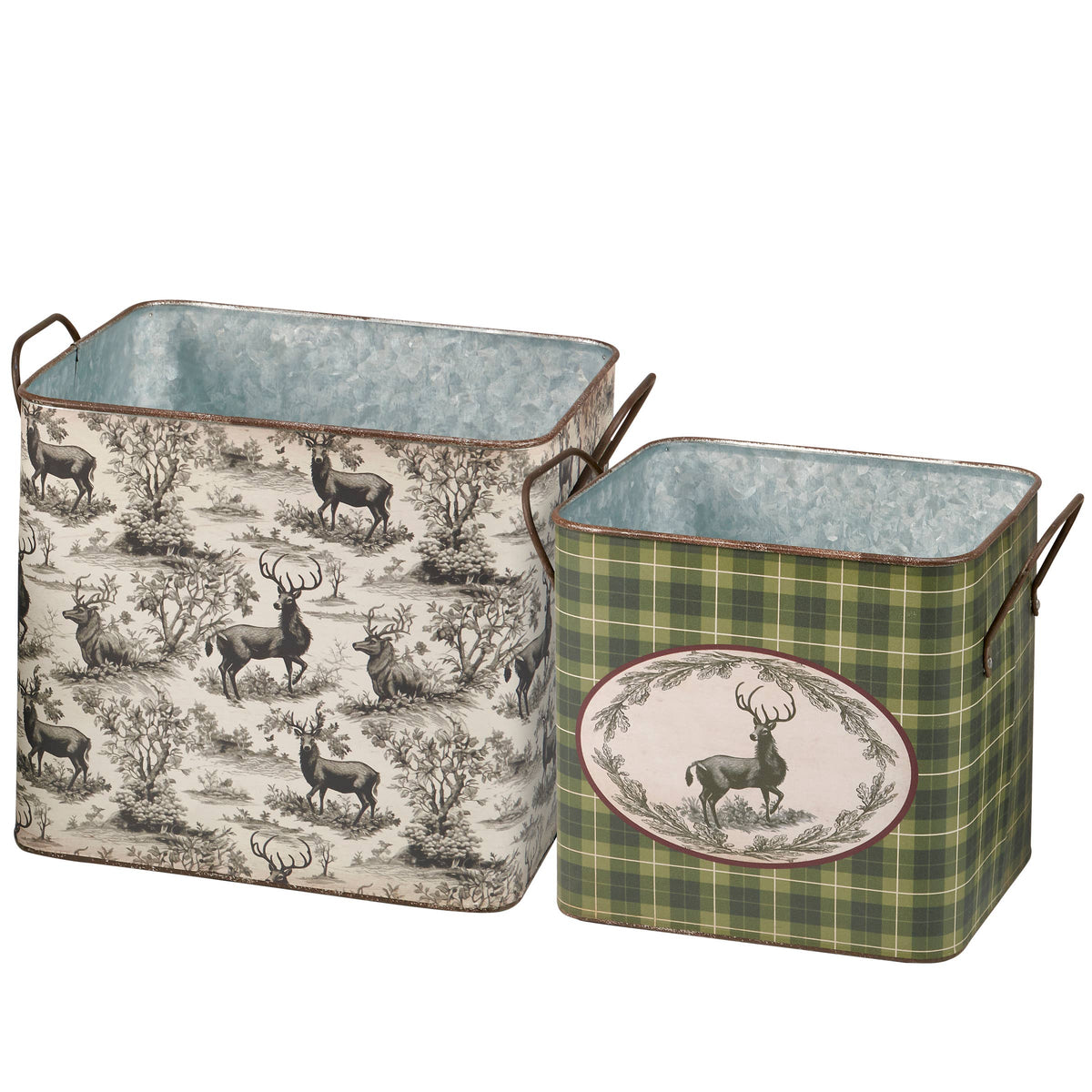 Primitives by Kathy - GREEN Deer Toile Bin