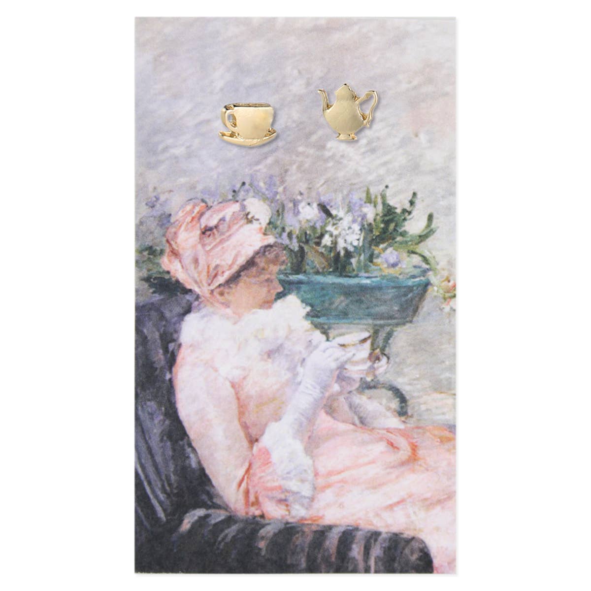 ZAD - Cup of Tea Fine Art Gold Post Earrings