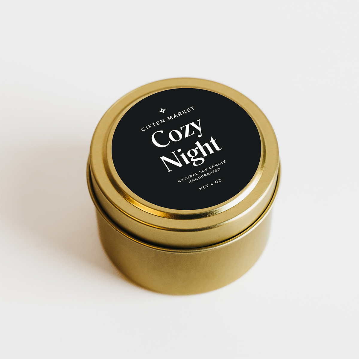 Giften Market - Cozy Night Soy Candle - 4 oz Gold Travel Tin - Holiday Gift