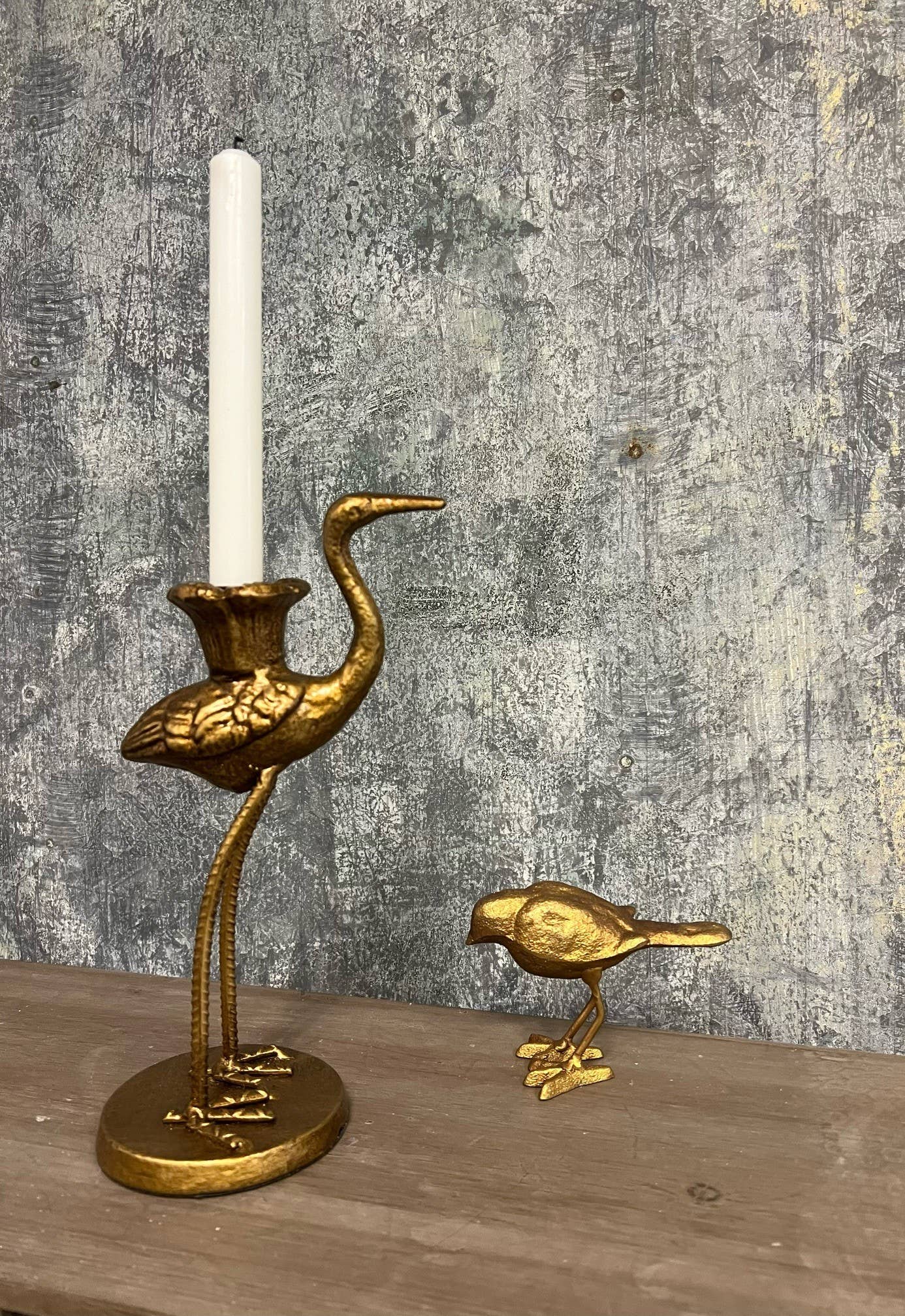 Vagabond Vintage - Crane Candle Holder with Antique Gold Finish