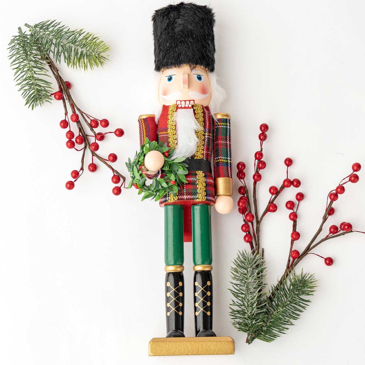 8 Oak Lane - Tartan Plaid 15" Hand-Painted Wood Nutcracker