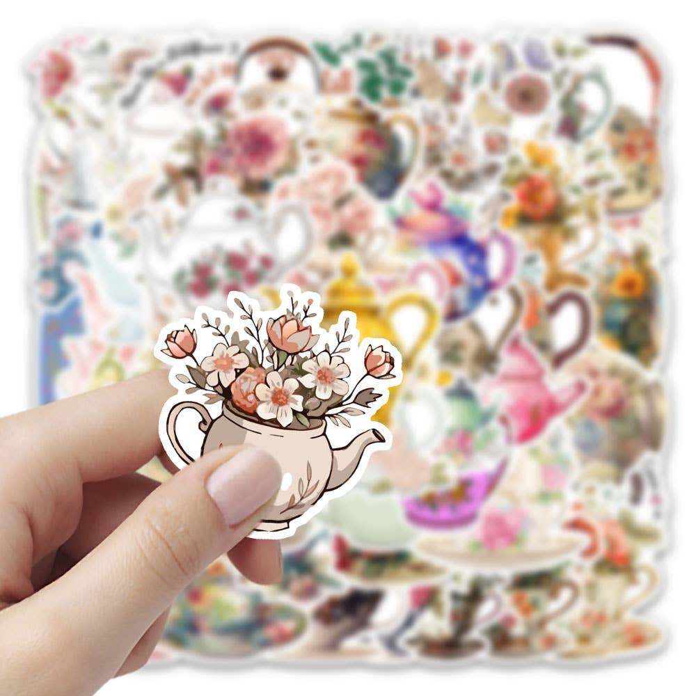 Magnifique Hearts - Vintage Floral Teapot & Teacup Stickers - Victorian Style: 10 Stickers