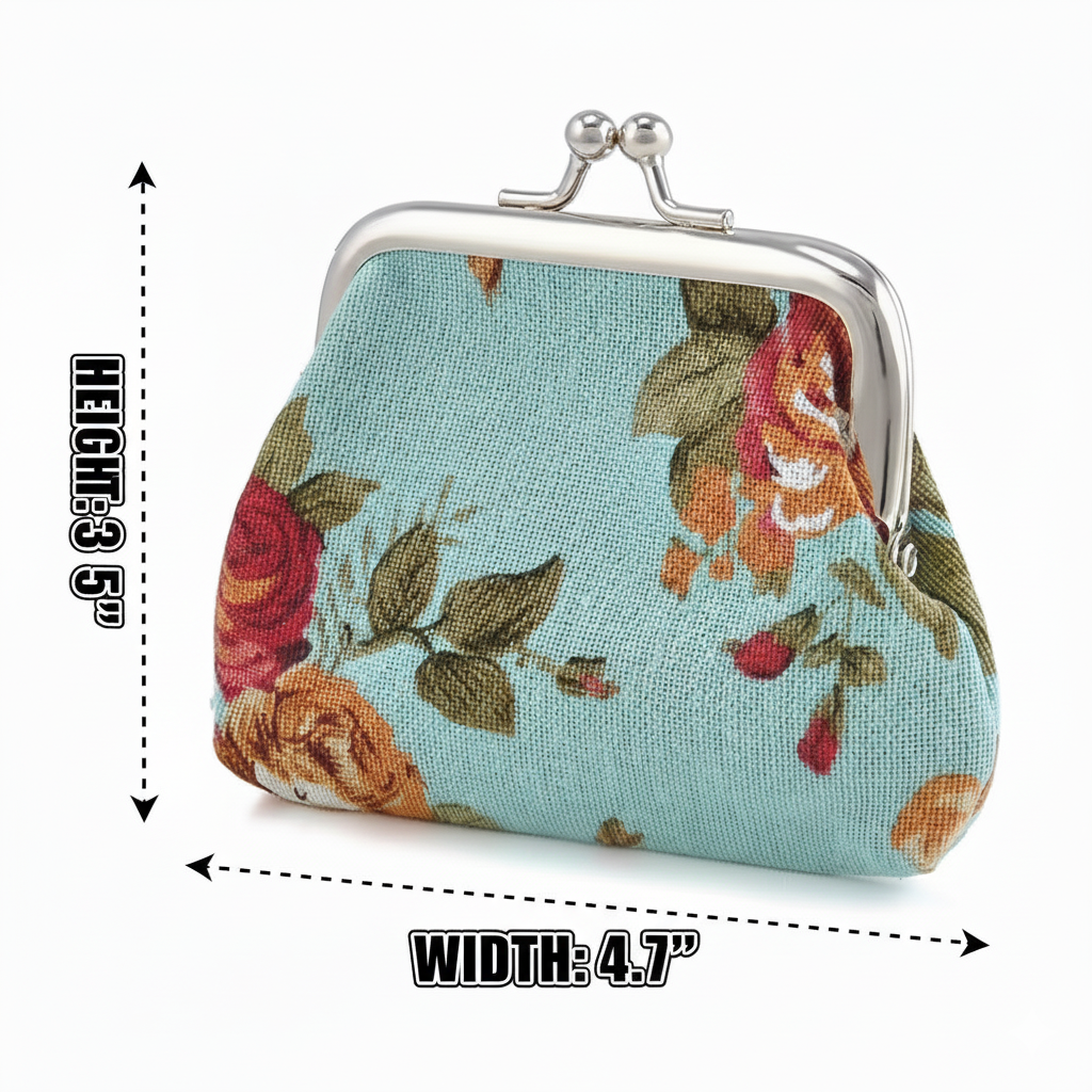 Floral Coin Purse: Small Storage Purse for Coins/ Trinkets: Black
