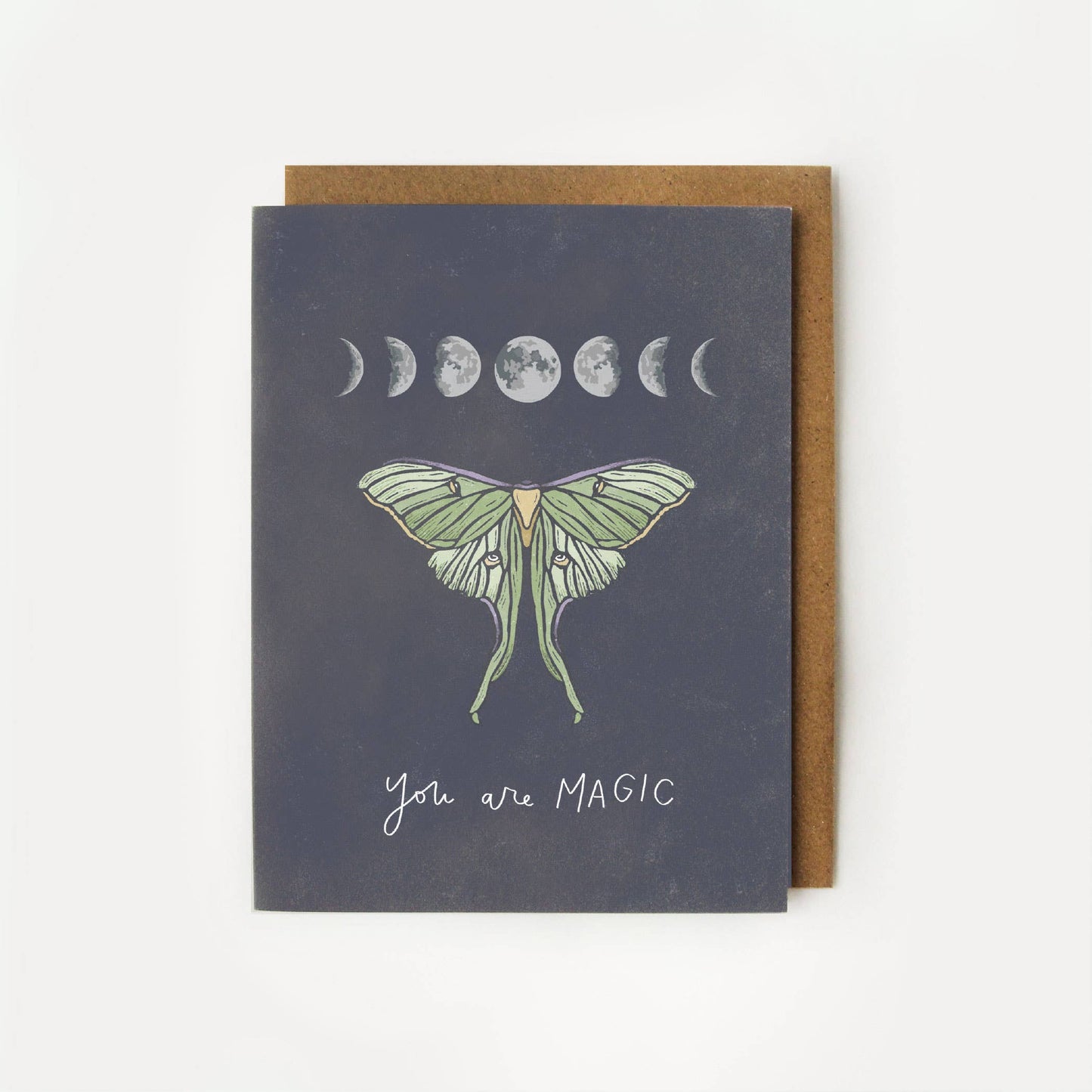 Root & Branch Paper Co. - You are Magic Luna Moth Moon Phases Everyday Greeting Card: Clear Sleeve