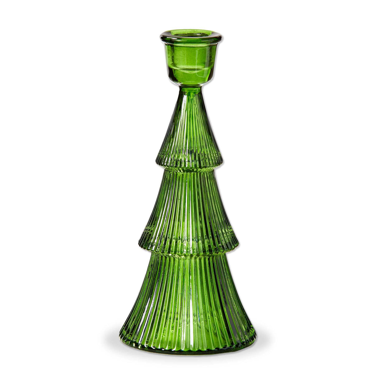 tag - Glass Ribbed Tree Taper Holder Large Green Christmas