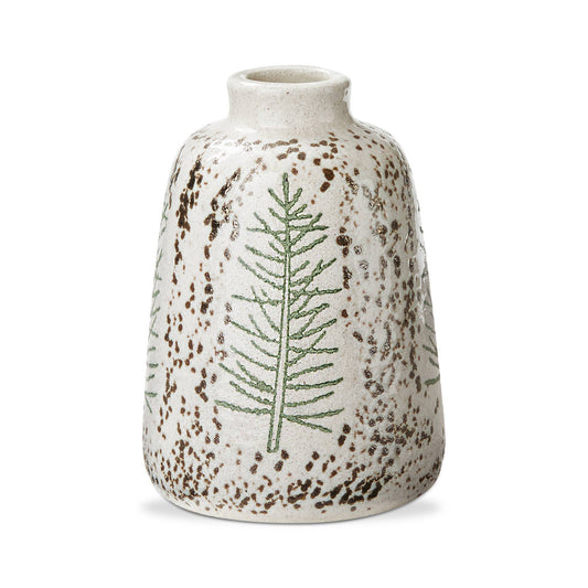 Pine Tree Vase Large White Multi Stoneware Christmas