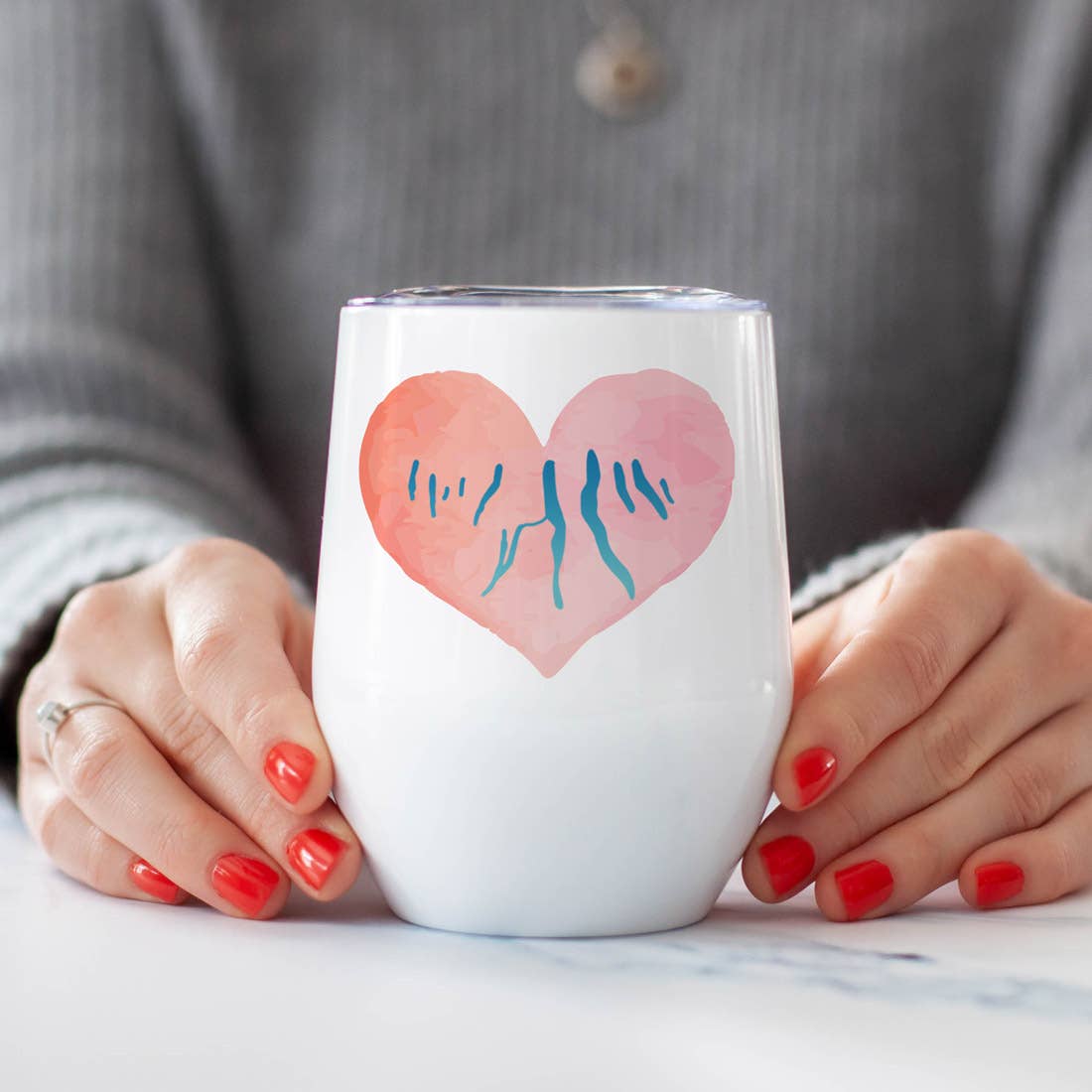 Pink Heart Finger Lakes Wine Tumbler Stainless Steel