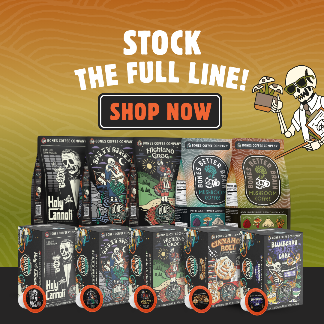 Bones Coffee Company - Better Brain Mushroom Coffee | Dark Roast | 10oz - Stomping Grounds