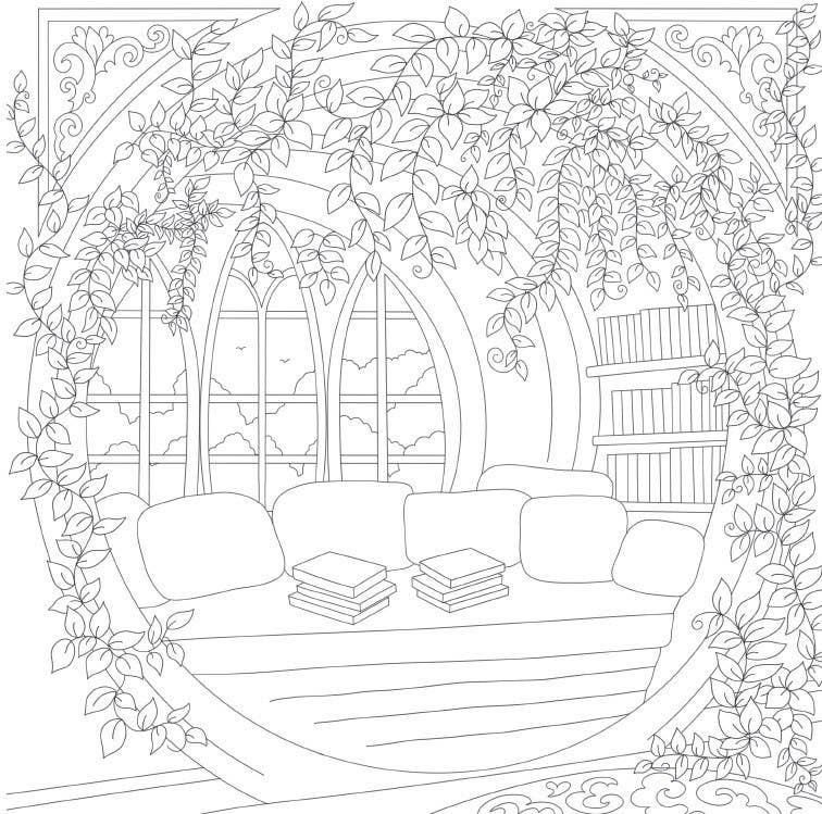 Cozy Bookshops: Coloring Book