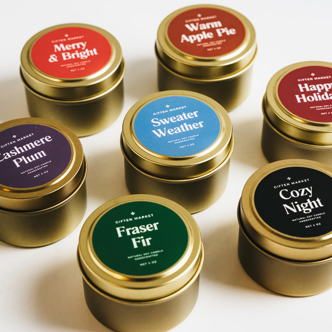 Giften Market - Merry & Bright Soy Candle - 4oz Gold Travel Tin
