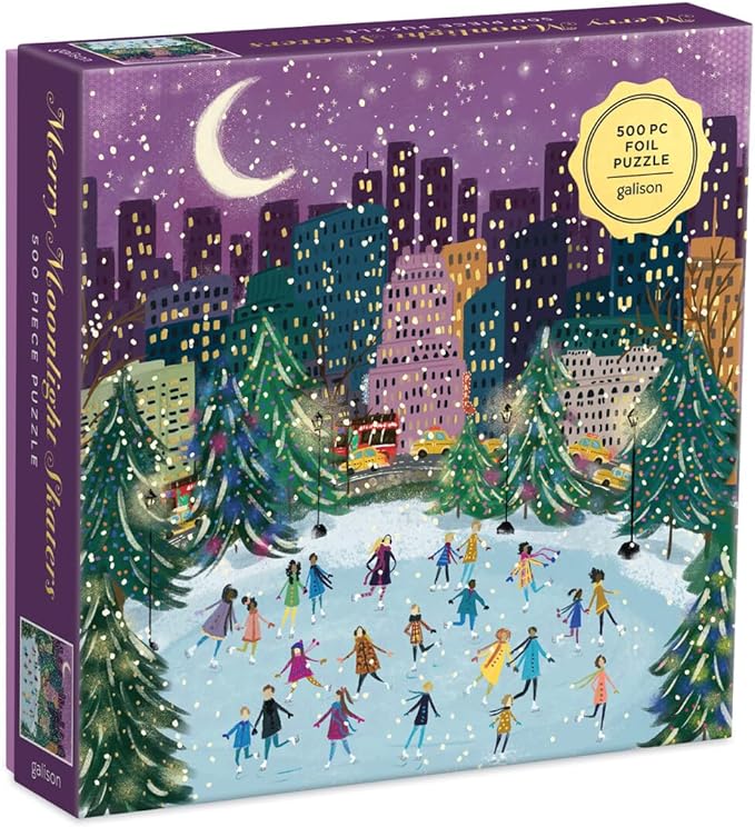Galison Merry Moonlight Skaters 500 Piece Foil Puzzle