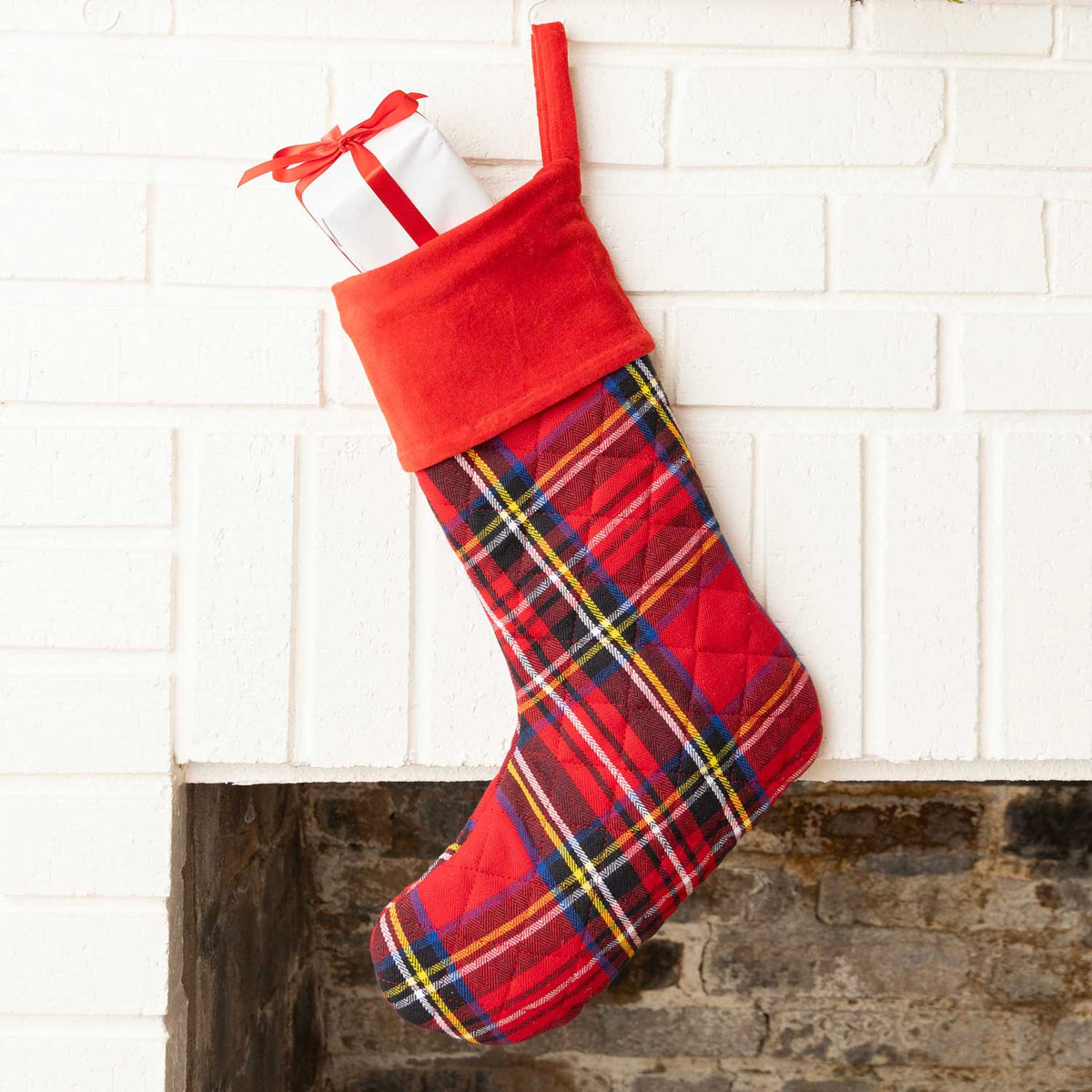 8 Oak Lane - Red Tartan Plaid Quilted Cotton Holiday Stocking