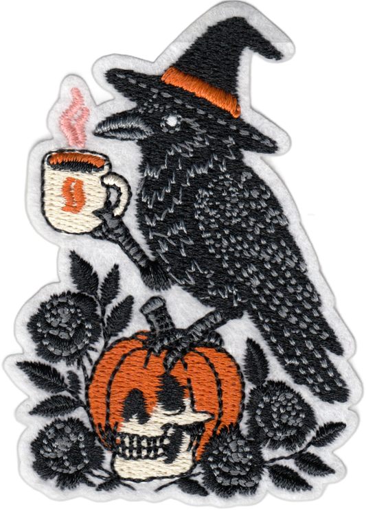 Patch - Crow Pumpkin Coffee Skull Witch Halloween Goth Horror