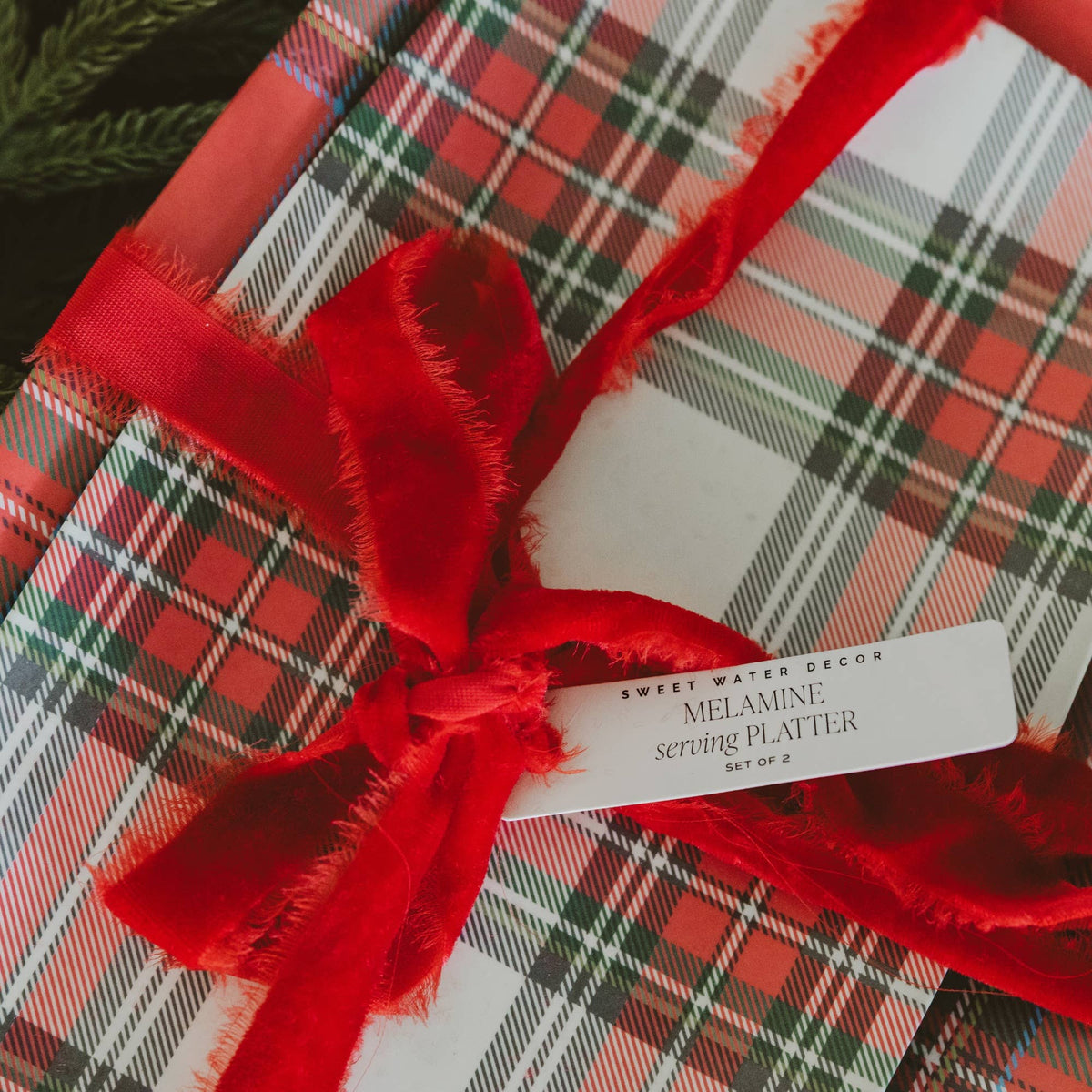 Sweet Water Decor - *NEW* Red and White Plaid Stacking Melamine Tray - Set of 2