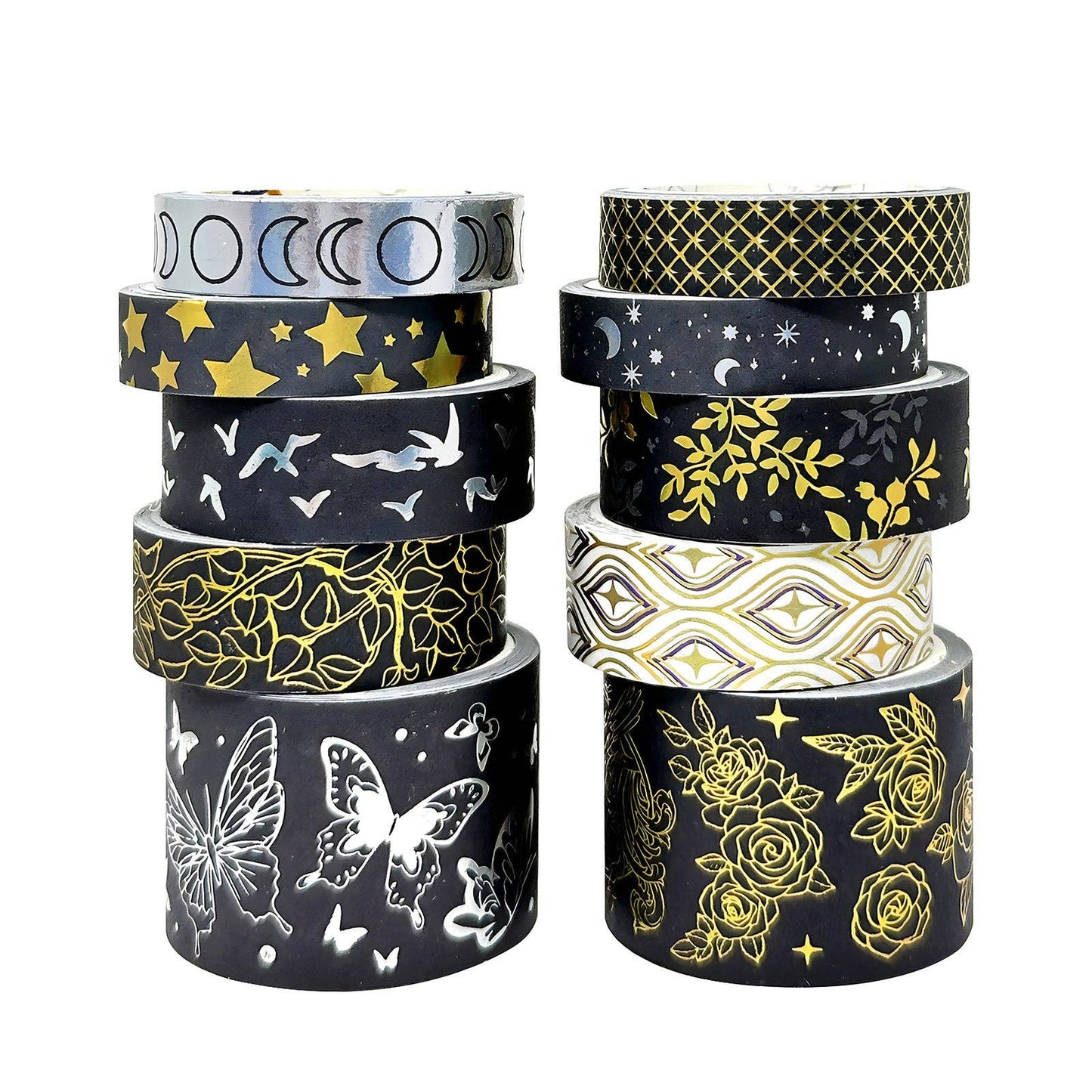 Wrapables.com - Wrapables Decorative Gold Foil Washi Tape Box Set for Arts & Crafts, Scrapbooking, Stationery, Diary (10 Rolls): Midnight