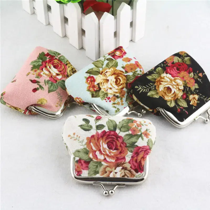 Floral Coin Purse: Small Storage Purse for Coins/ Trinkets: Black