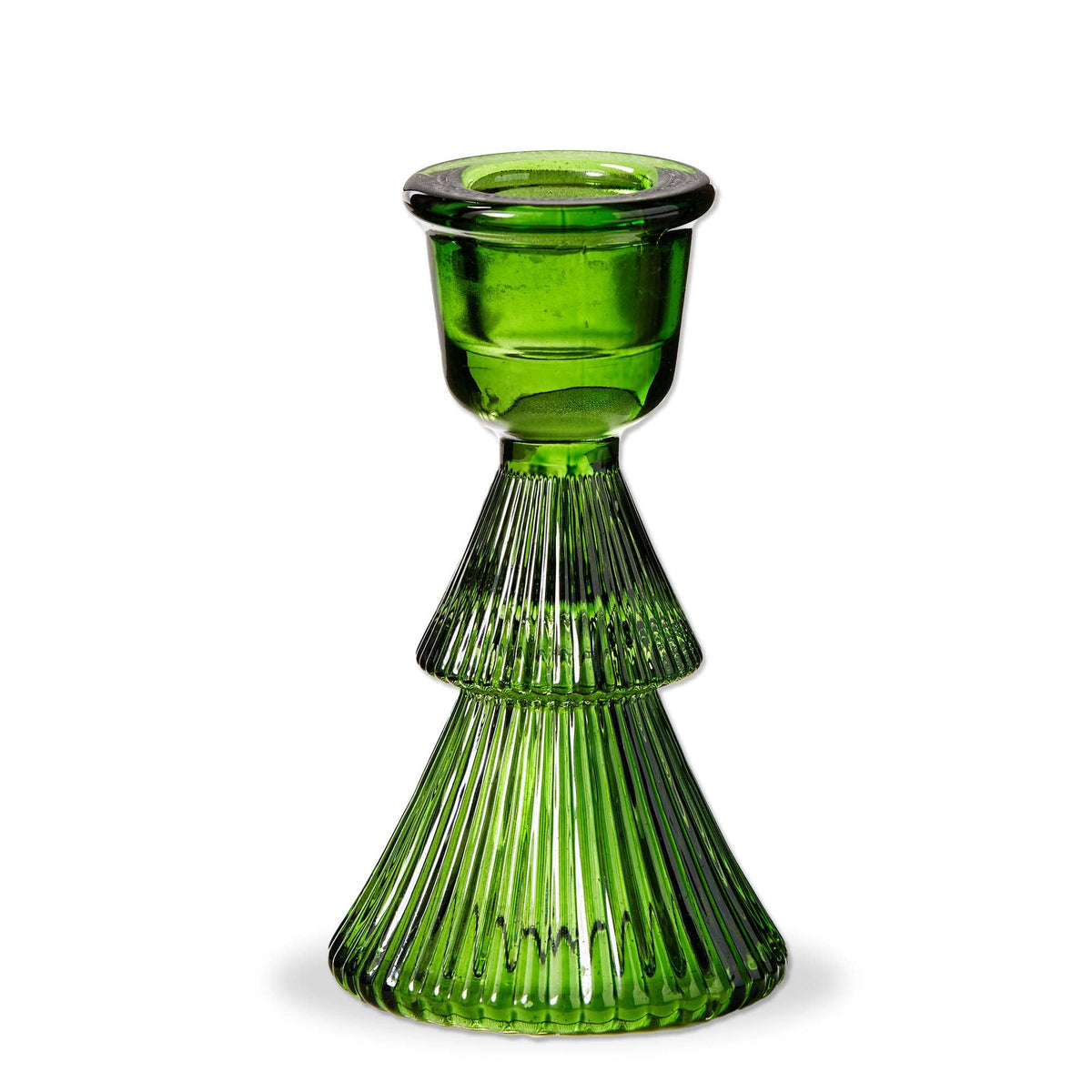 tag - Christmas Glass Ribbed Tree Taper Holder Small Green