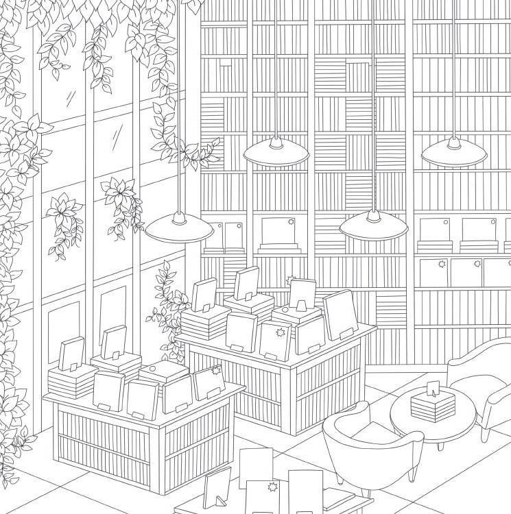 Cozy Bookshops: Coloring Book