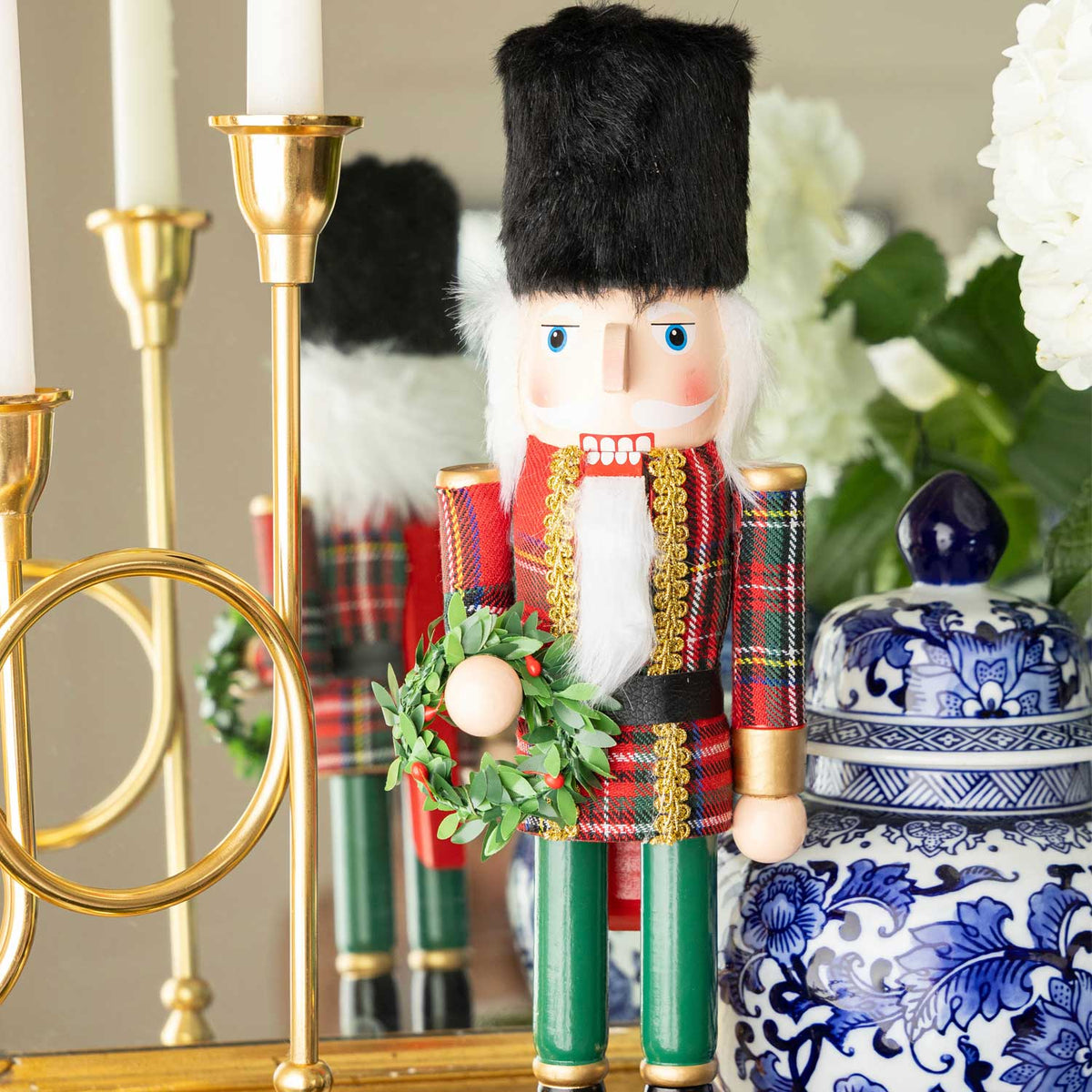8 Oak Lane - Tartan Plaid 15" Hand-Painted Wood Nutcracker
