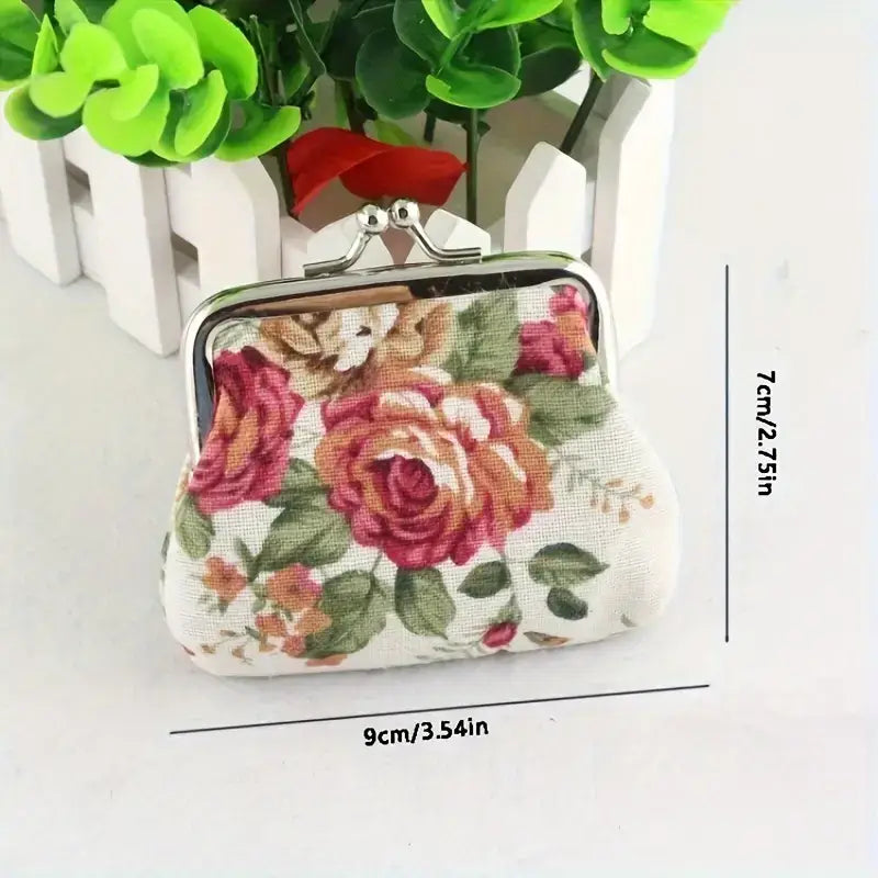 Floral Coin Purse: Small Storage Purse for Coins/ Trinkets: Black