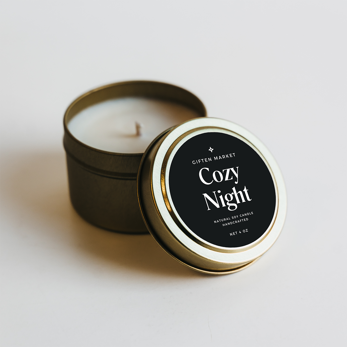 Giften Market - Cozy Night Soy Candle - 4 oz Gold Travel Tin - Holiday Gift