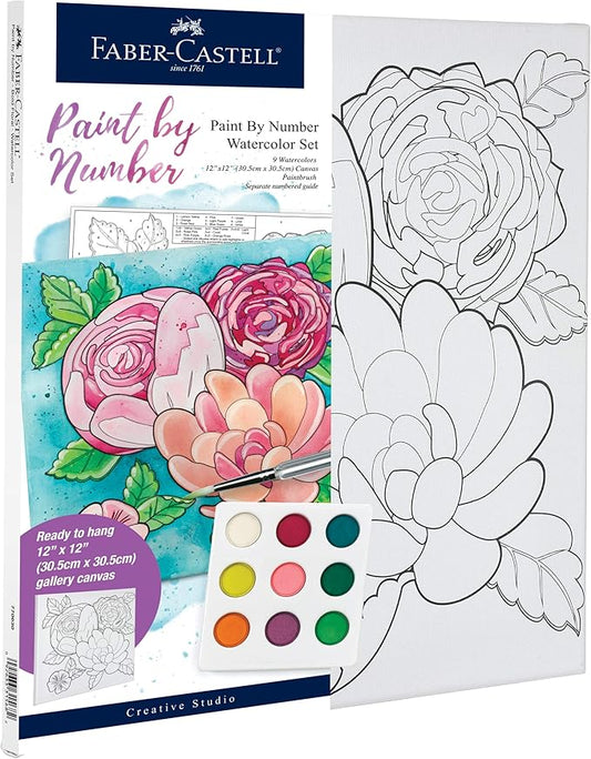 Faber-Castell Paint by Number Watercolor Bold Floral - Adult Paint by Number Kit on Canvas - DIY Flower Painting