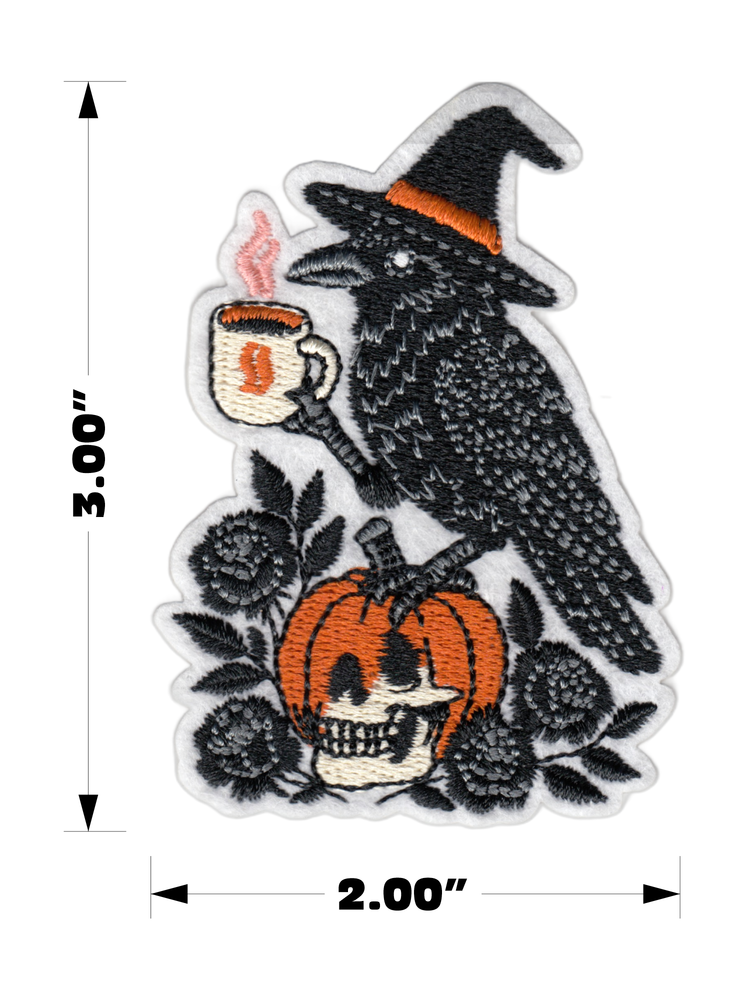 Patch - Crow Pumpkin Coffee Skull Witch Halloween Goth Horror