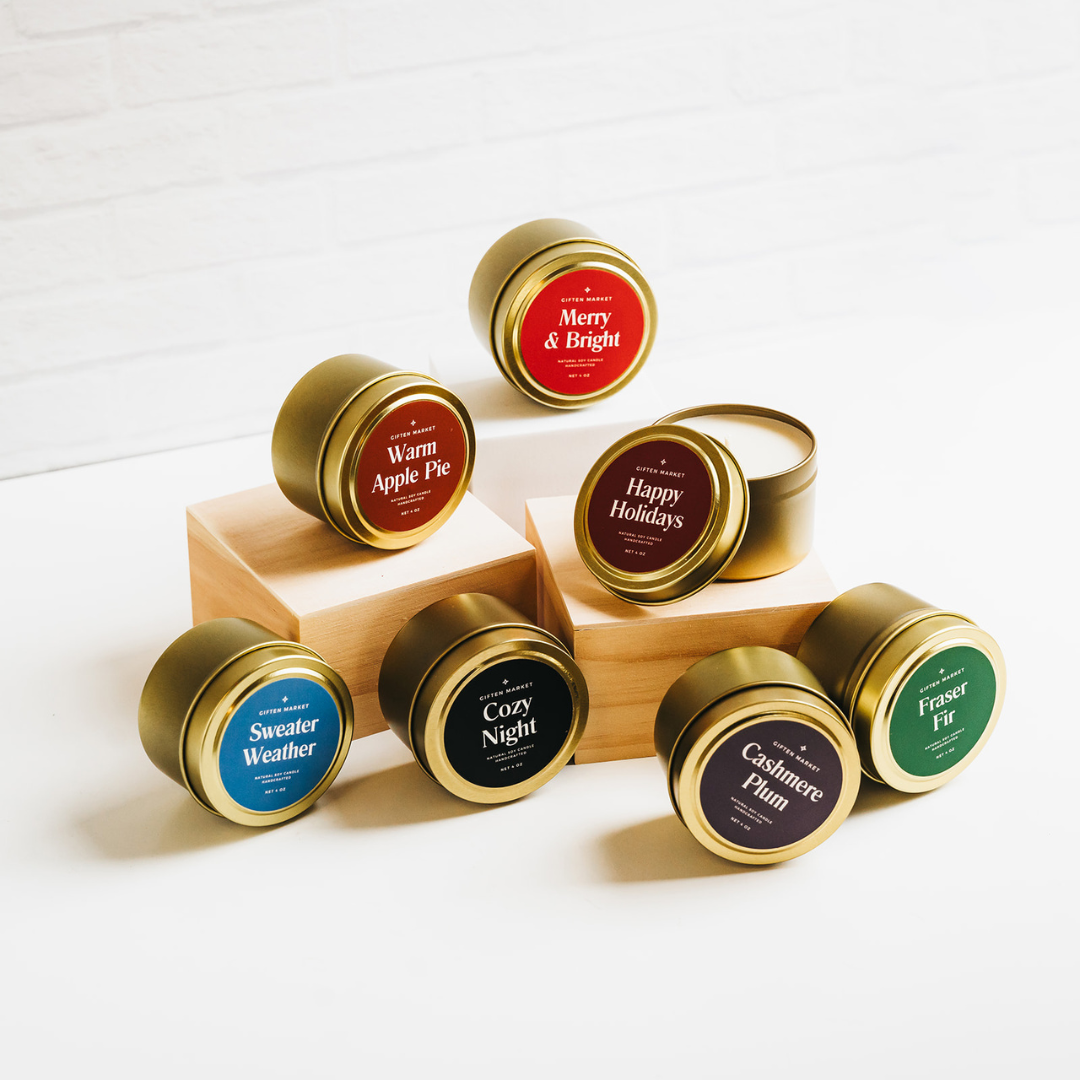 Giften Market - Merry & Bright Soy Candle - 4oz Gold Travel Tin