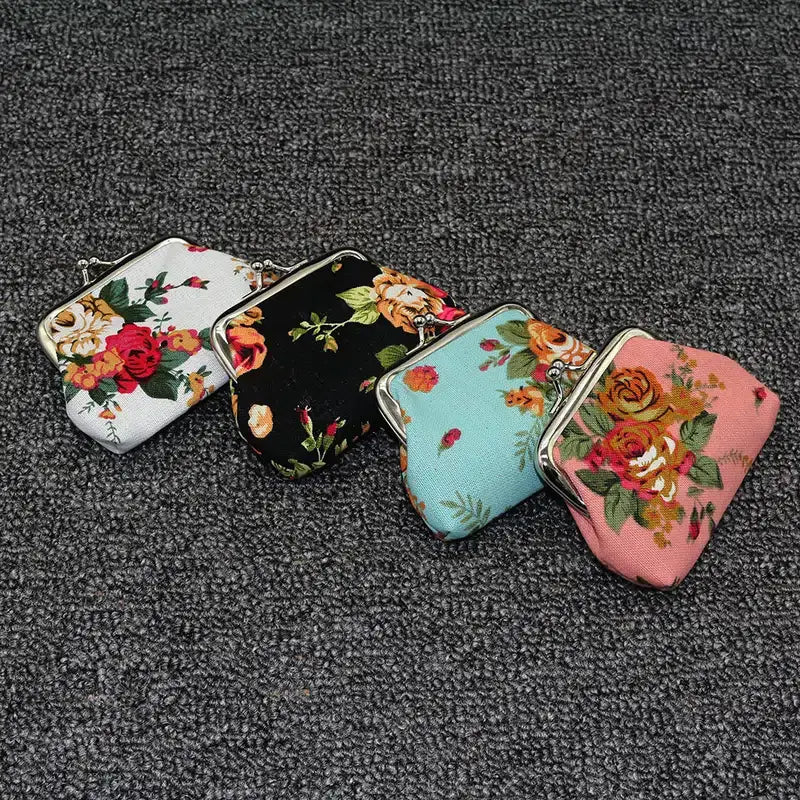 Floral Coin Purse: Small Storage Purse for Coins/ Trinkets: Black