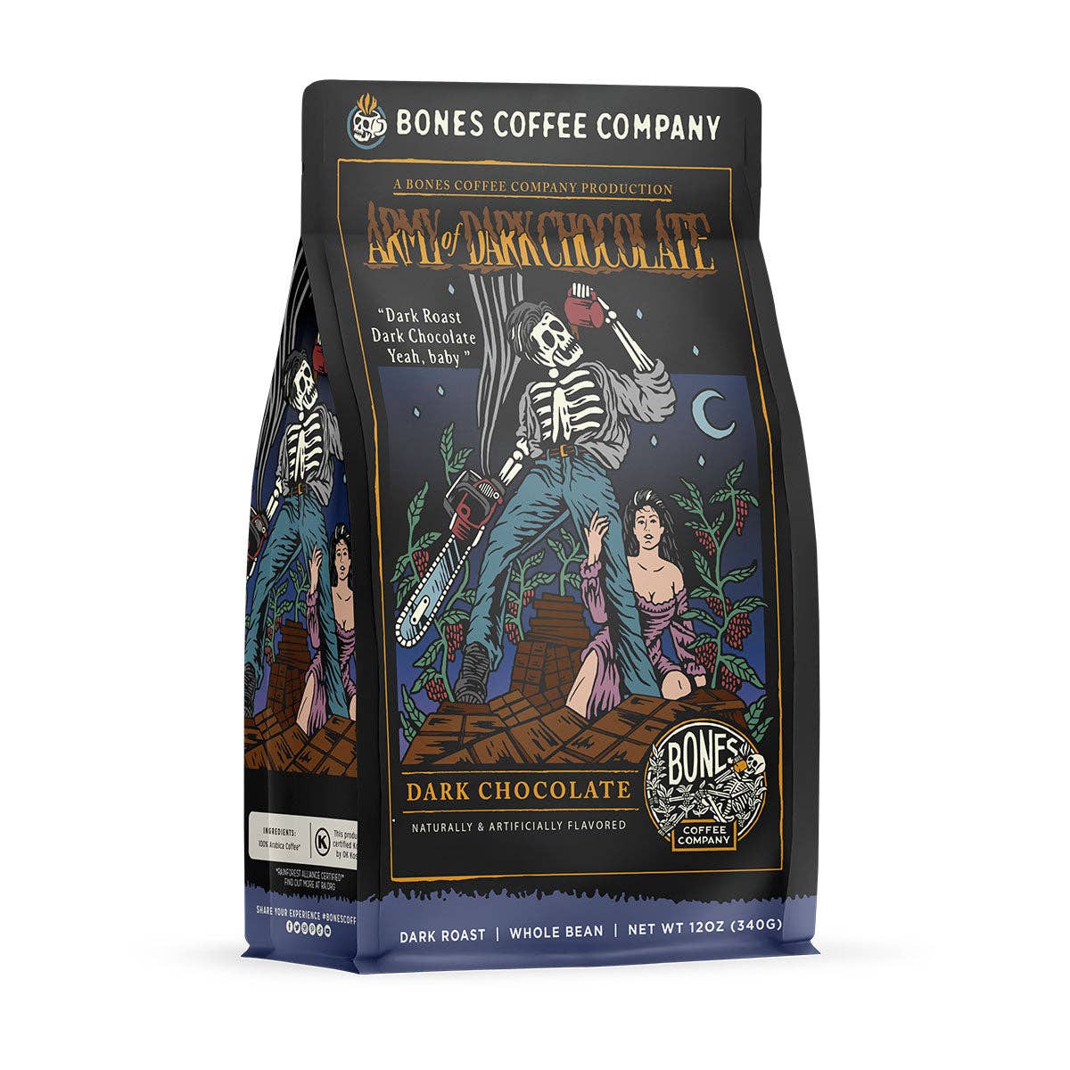 Bones Coffee Company - Army of Dark Chocolate Coffee | 12oz | Whole Bean & Ground: Ground
