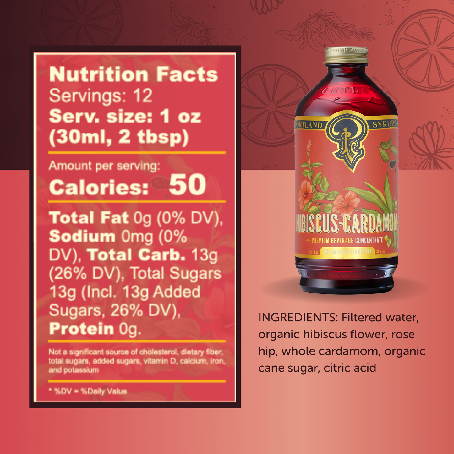 Portland Syrups - Hibiscus Cardamom Syrup 12oz  - cocktail / mocktail mixer
