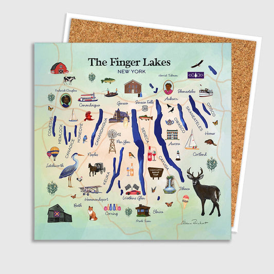 The Finger Lakes Map Ceramic Art Tile and Coaster