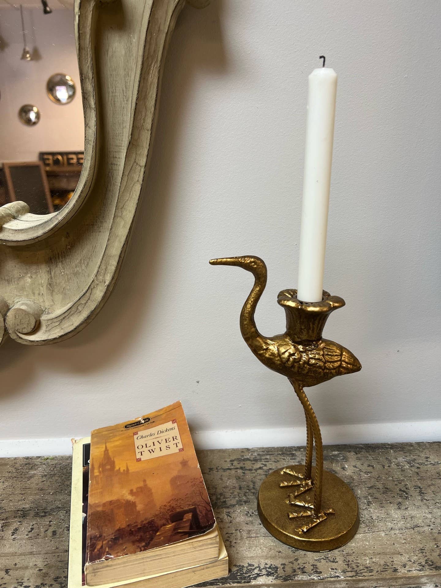 Vagabond Vintage - Crane Candle Holder with Antique Gold Finish