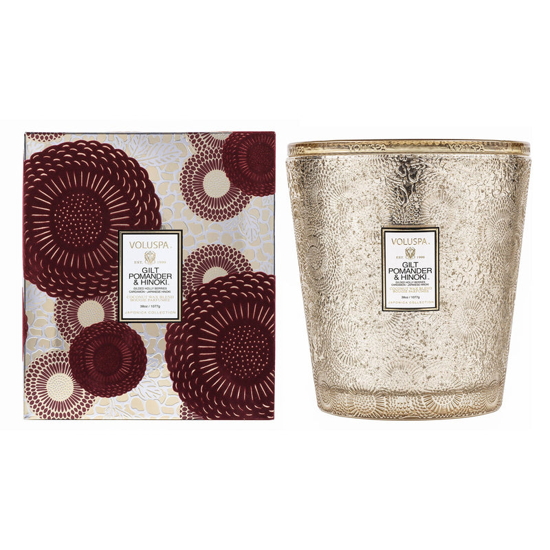 Gilt Pomander & Hinoki - Voluspa 3-Wick Hearth Candle