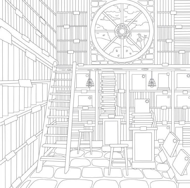 Cozy Bookshops: Coloring Book