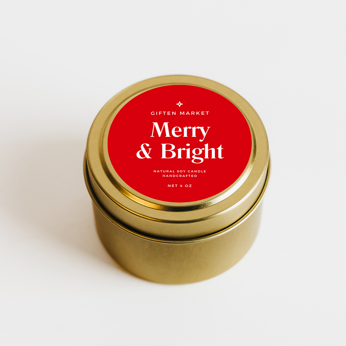 Giften Market - Merry & Bright Soy Candle - 4oz Gold Travel Tin