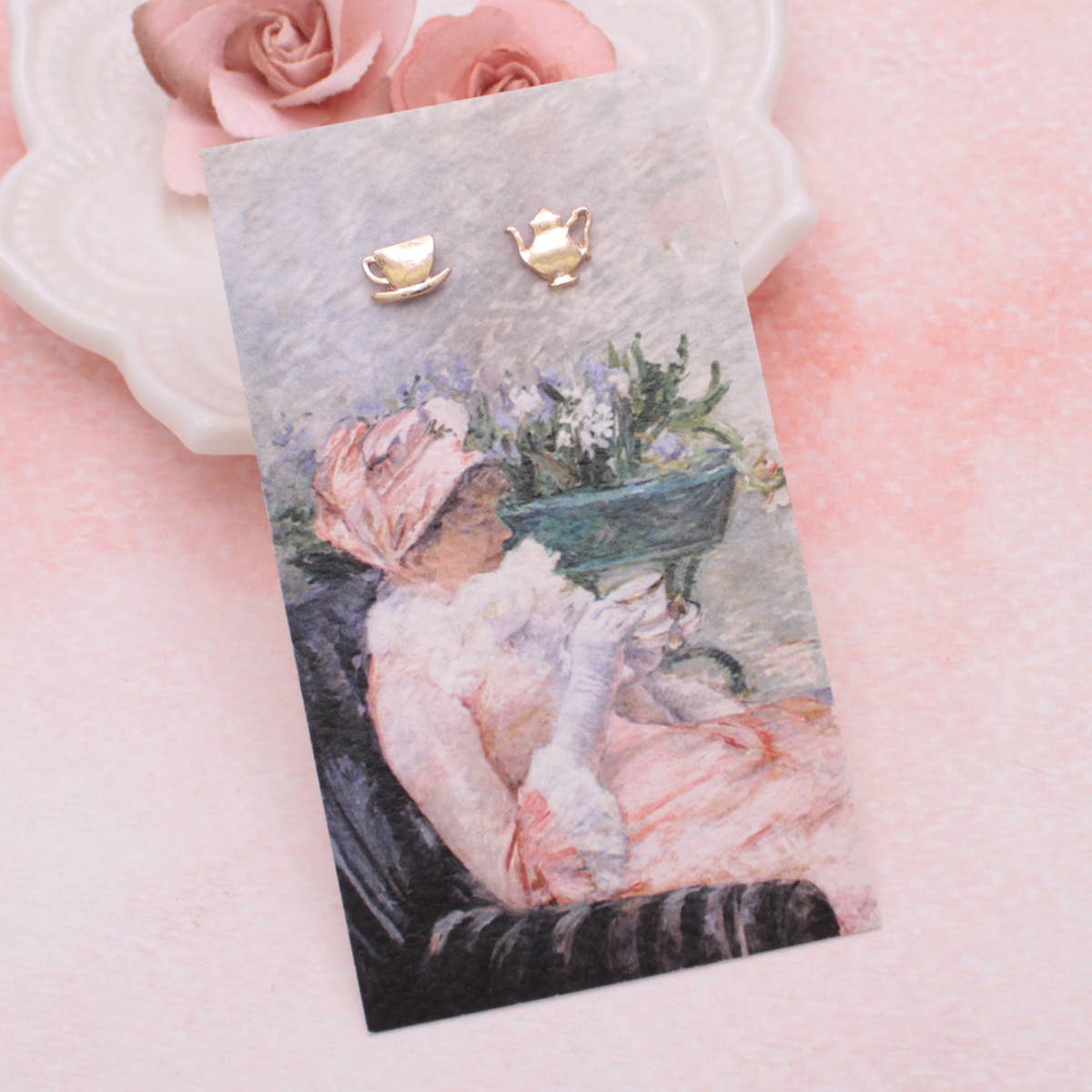 ZAD - Cup of Tea Fine Art Gold Post Earrings