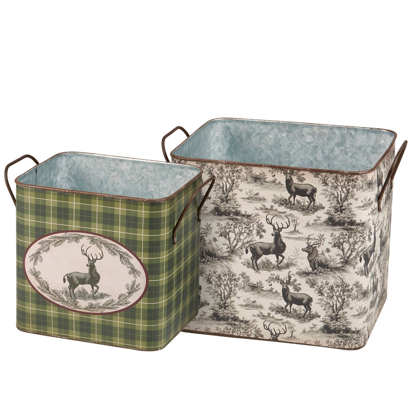 Primitives by Kathy - GREEN Deer Toile Bin
