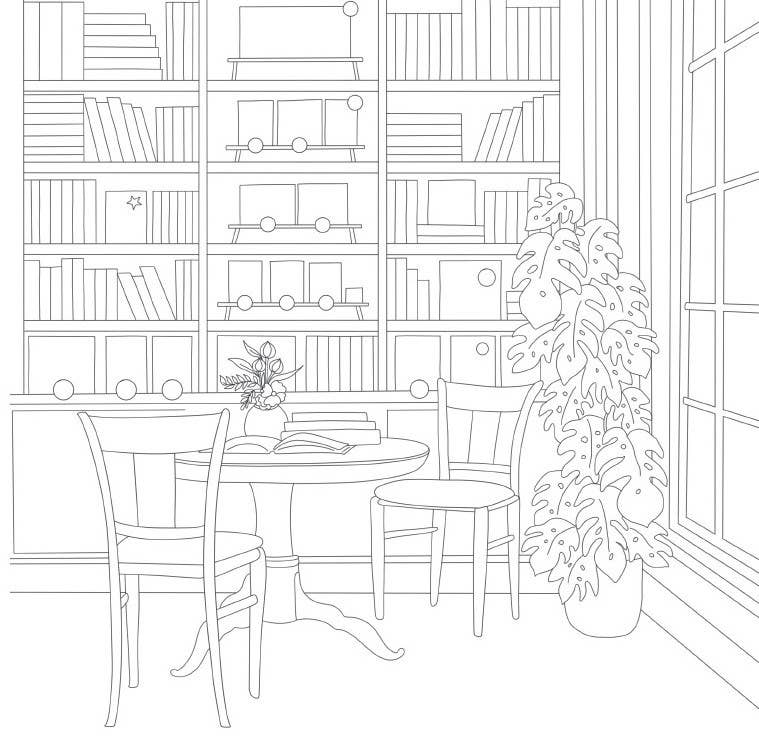 Cozy Bookshops: Coloring Book