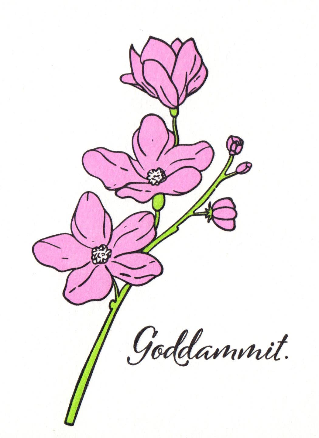 Lady Pilot Letterpress - Goddammit Flower Greeting Card