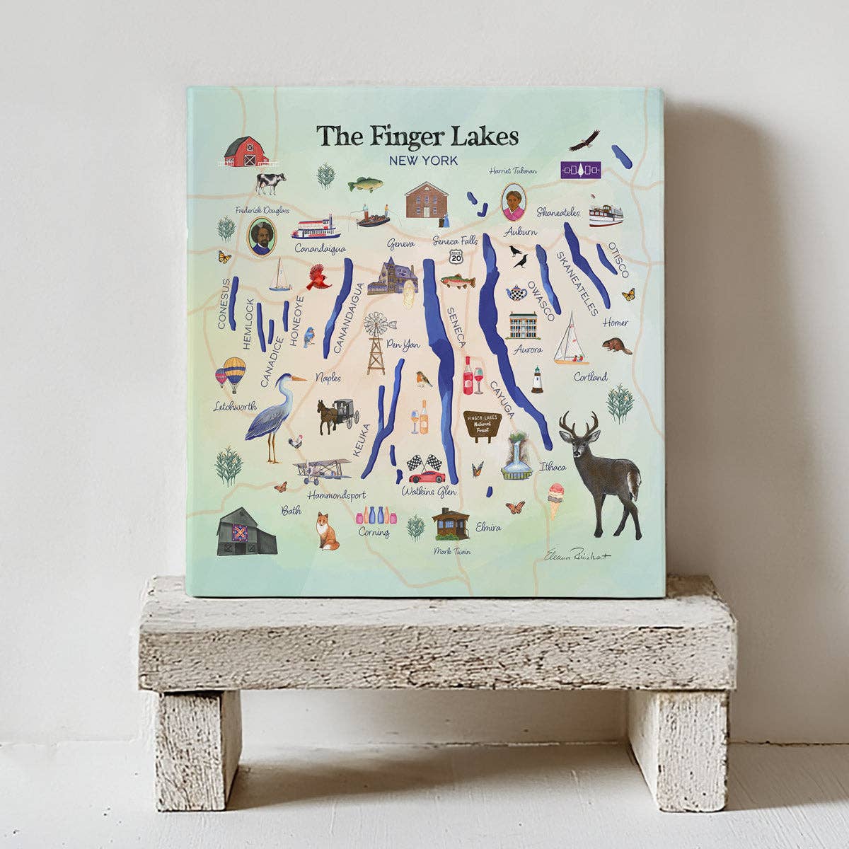 The Finger Lakes Map Ceramic Art Tile and Coaster