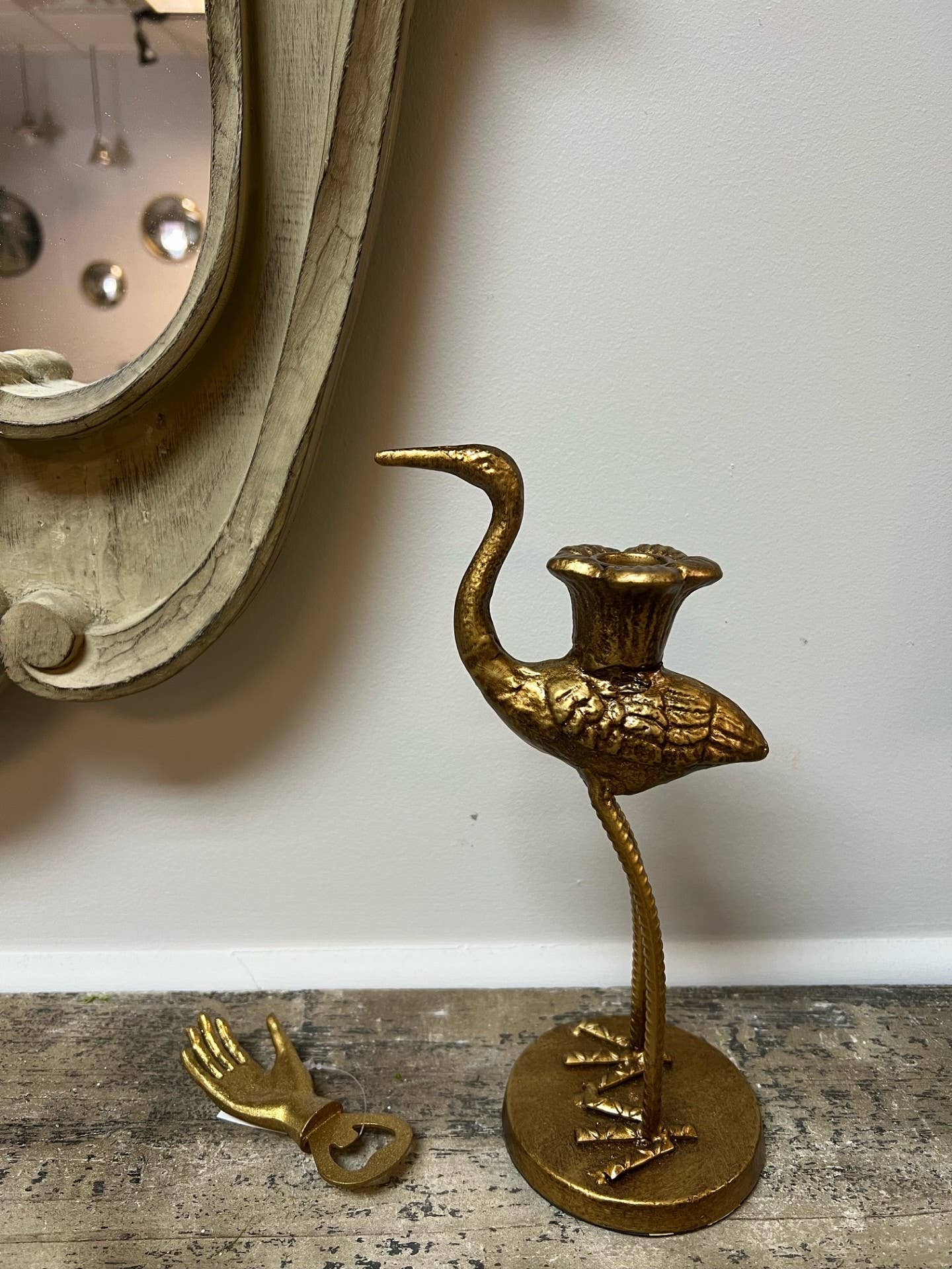 Vagabond Vintage - Crane Candle Holder with Antique Gold Finish